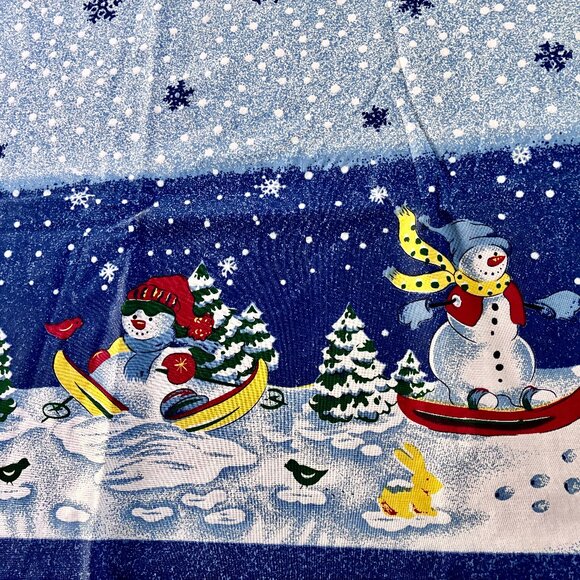 Blue Tablecloth Christmas Holiday Snowmen Snowflakes Cotton Blend 82” x 59” - Picture 8 of 14